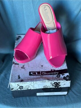CL by Laundry Hot Pink Patent Open-Toe Slide Mules